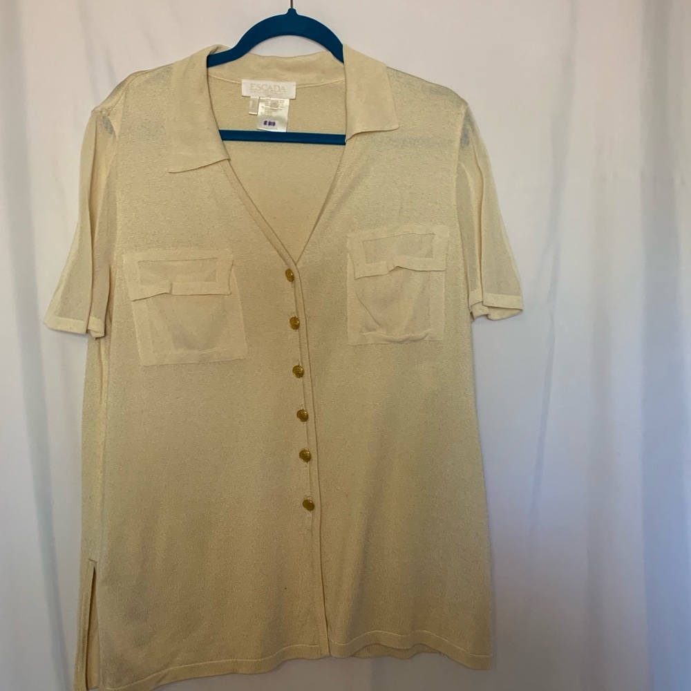 Escada light gold/beige button down top sz 42